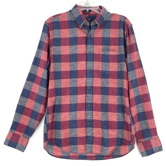 J. Crew Shirt Men Size Medium Red Blue Buffalo Check Slim Fit Preppy Button Down - Picture 1 of 7